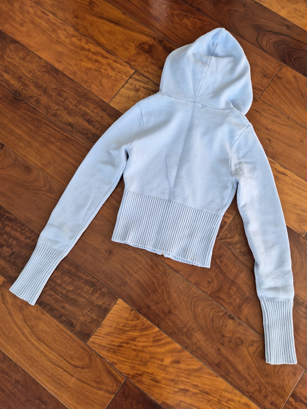 Light Blue Knit Cropped Zip-Up Hoodie Size S (Fits Like a XS) - Picture 12 of 16
